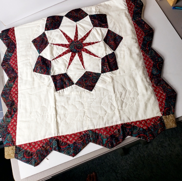 Quilted Star Carpenter Wheel Scalloped Edge Country Rustic Prarie Patchwork Sham - Picture 5 of 9